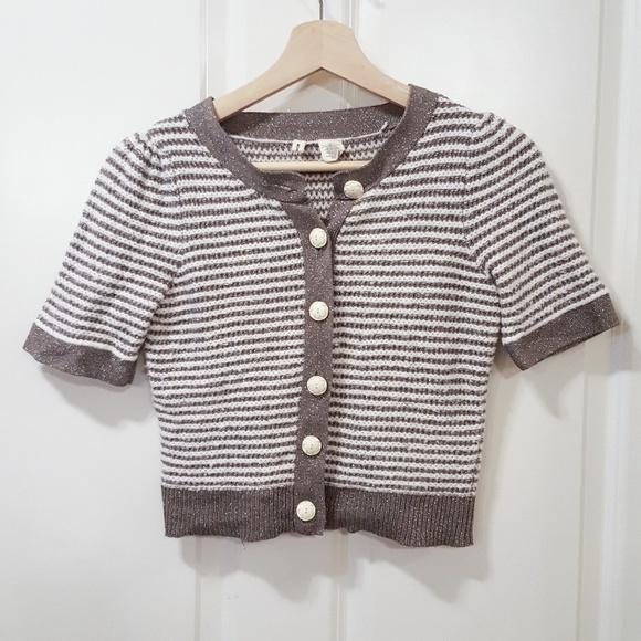 Anthropologie Sweaters - Anthropologie Moth Metallic Short Sleeve Cardigan